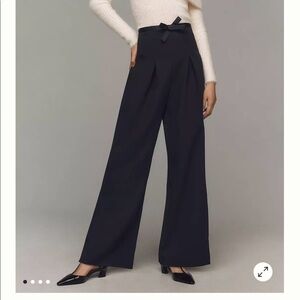 By Anthropologie Corset Bow Pleated Wide-Leg Trousers